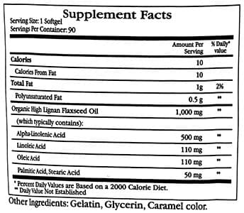 Ecological Formulas/Cardiovascular Research Flax Seed Oil 1000 mg Ingredients