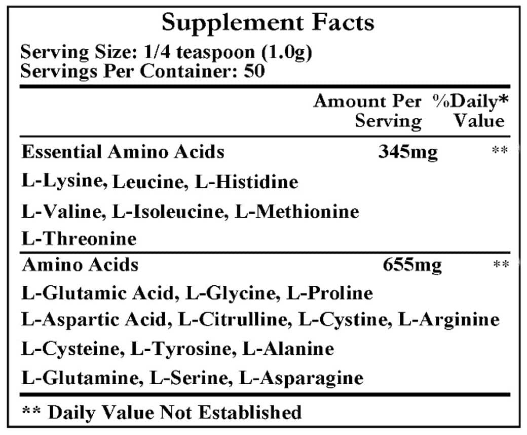 Ecological Formulas/Cardiovascular Research Free-Form Amino Acids Ingredients
