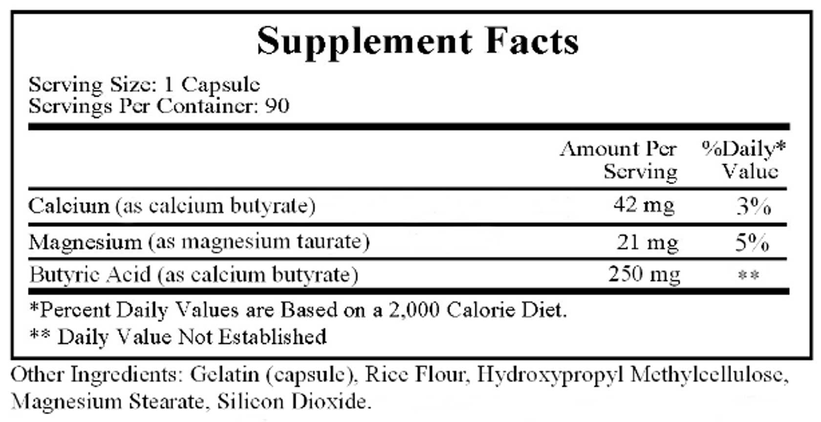 Ecological Formulas/Cardiovascular Research Butyric Acid Ingredients