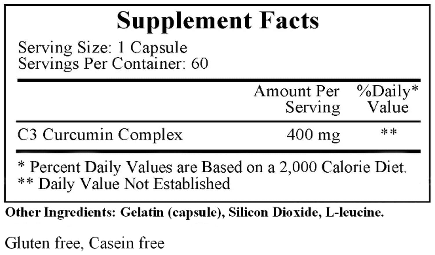 Ecological Formulas/Cardiovascular Research C3 Curcumin Complex 400 mg Ingredients