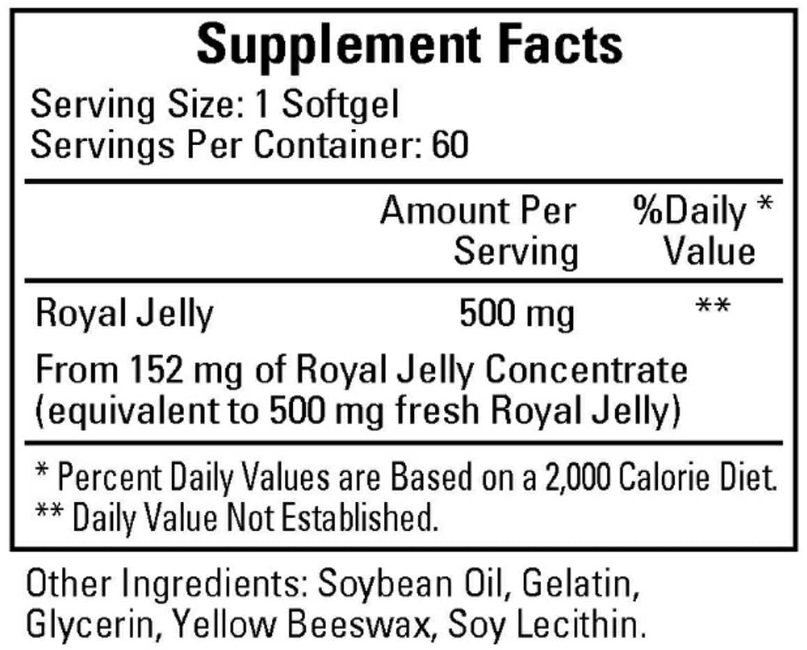 Ecological Formulas/Cardiovascular Research Her Majesty's Royal Jelly 500 mg Ingredients