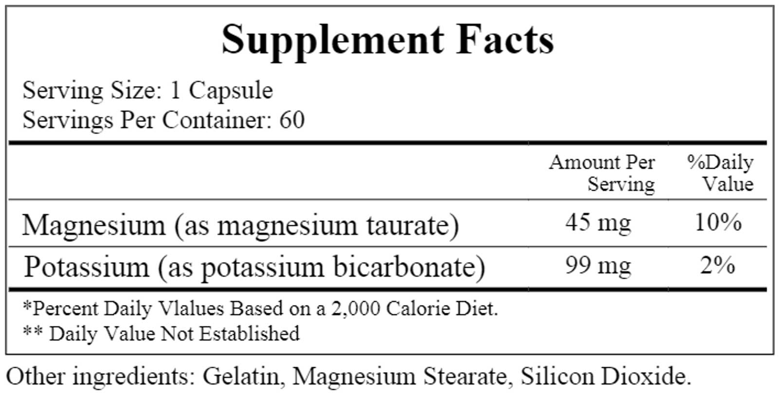 Ecological Formulas/Cardiovascular Research Magnesium-Potassium Taurate Ingredients