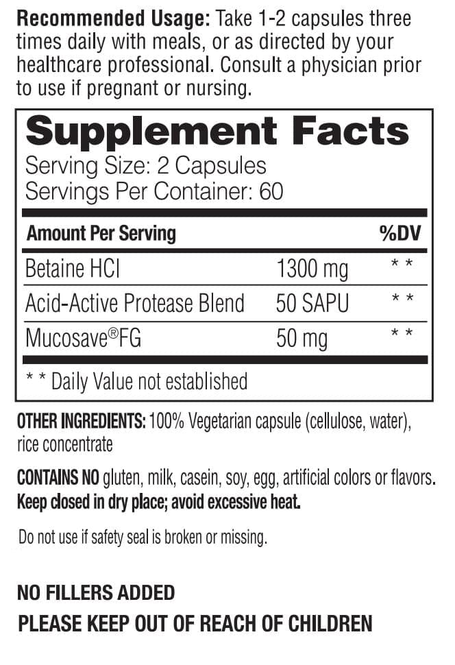Enzymedica Betaine HCl Ingredients
