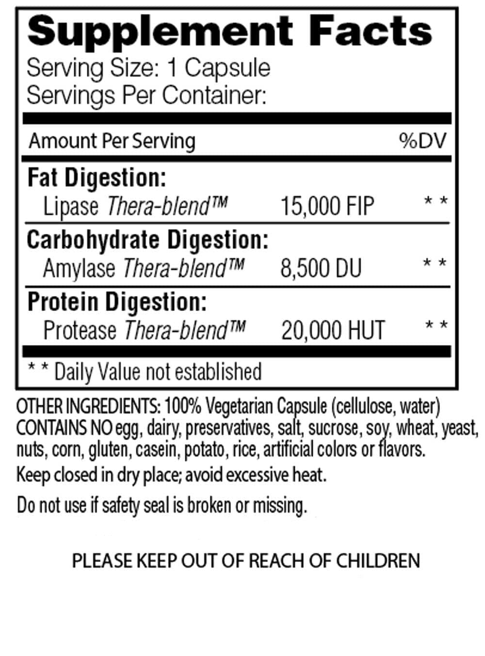 Enzymedica Lypo Gold Ingredients