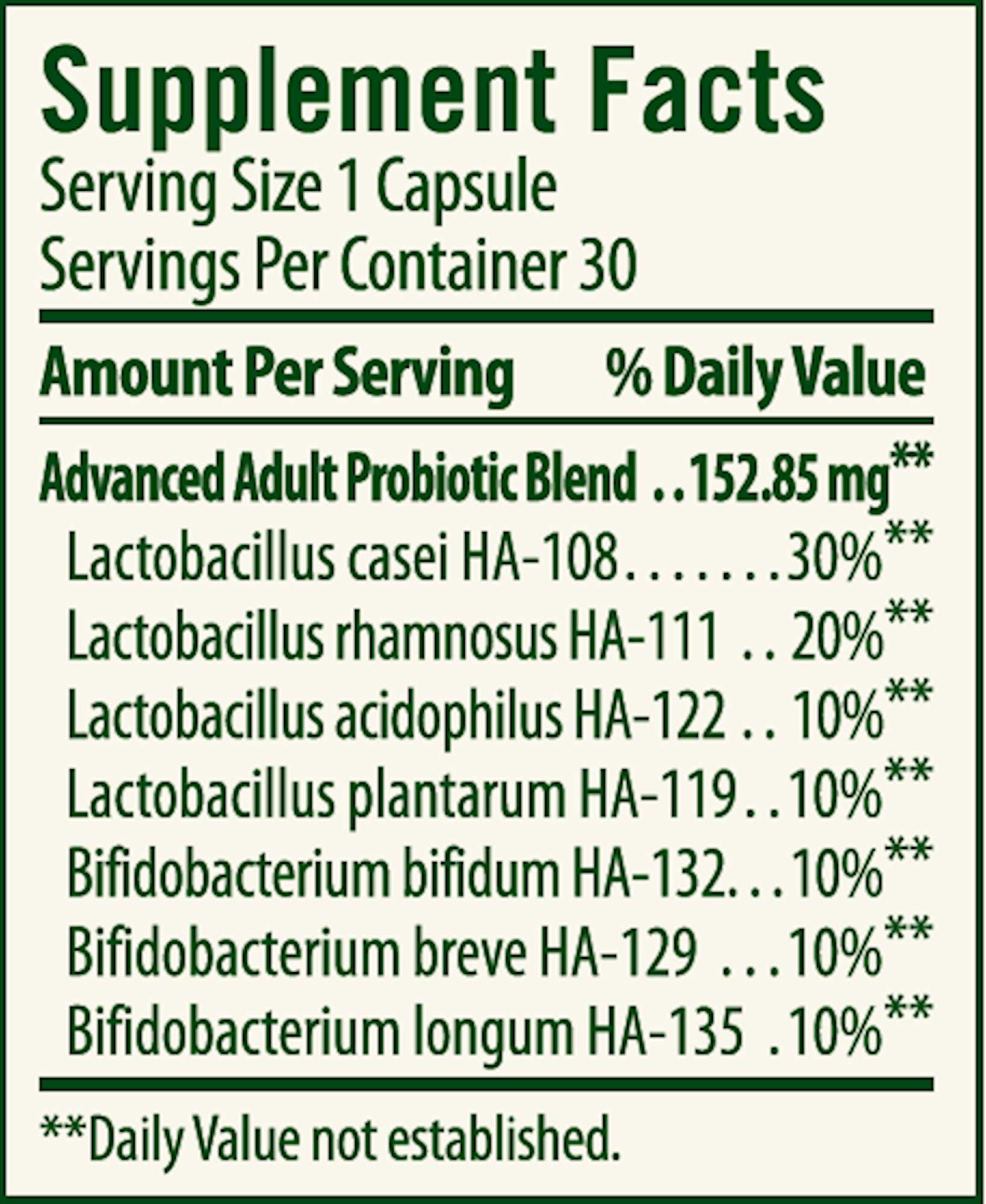 Flora Advanced Adult's Blend Probiotic Ingredients
