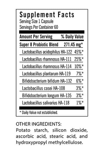 Flora Super 8 Hi-Potency Probiotic Ingredients