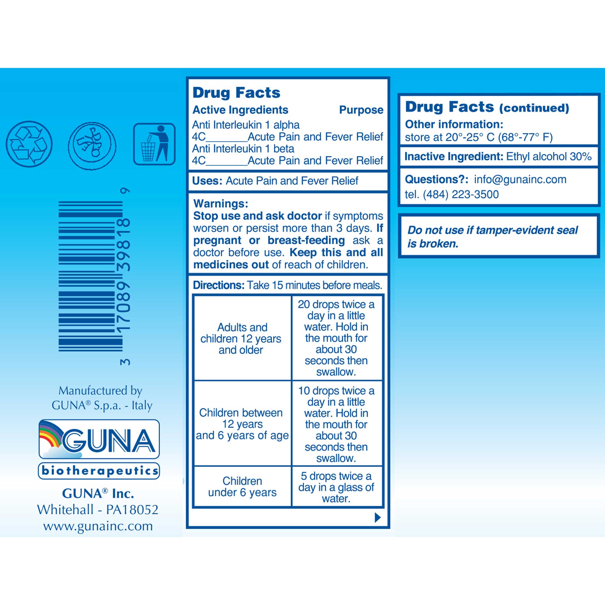 GUNA Biotherapeutics Anti IL 1 Ingredients