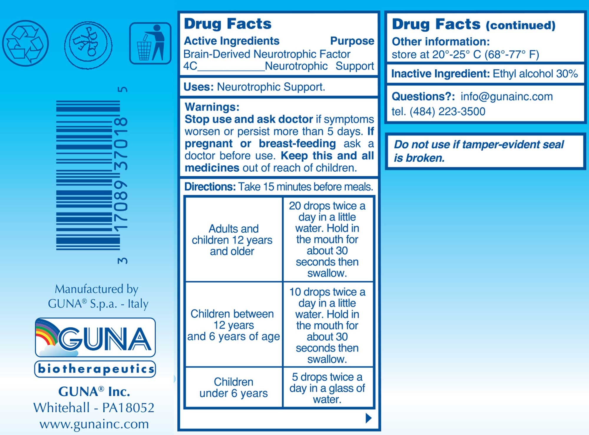 GUNA Biotherapeutics GUNA-BDNF Inggredients