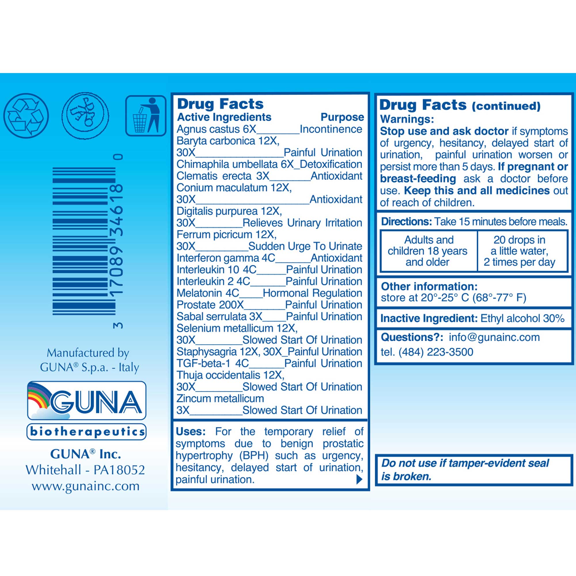 GUNA Biotherapeutics Guna-Prostate Ingredients