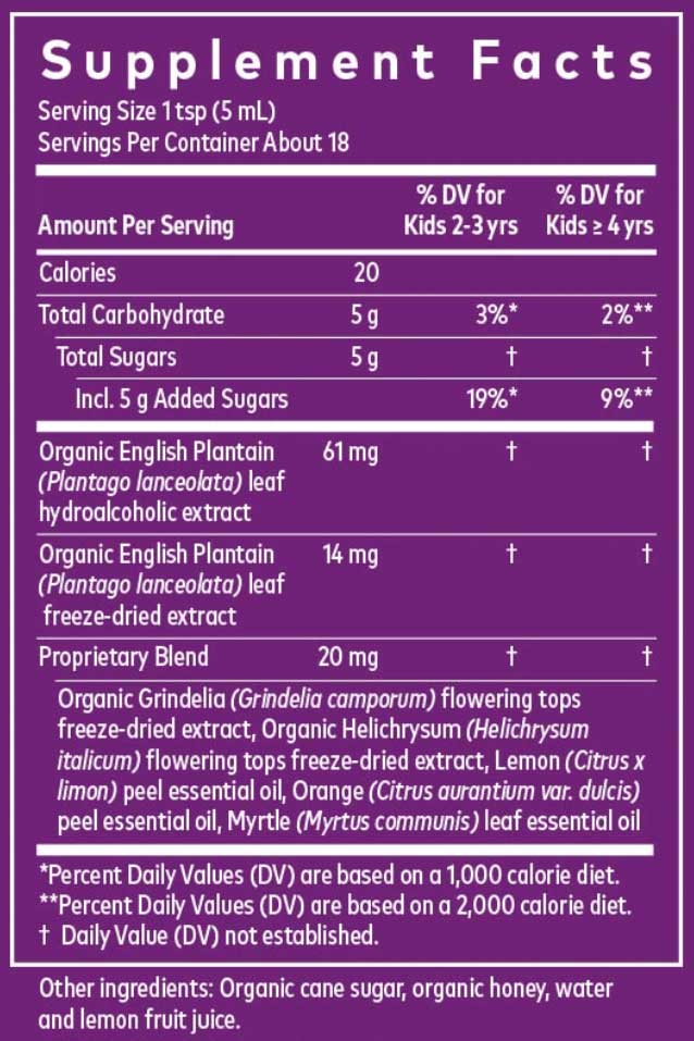 Gaia Herbs Bronchial Wellness Syrup for Kids Ingredients