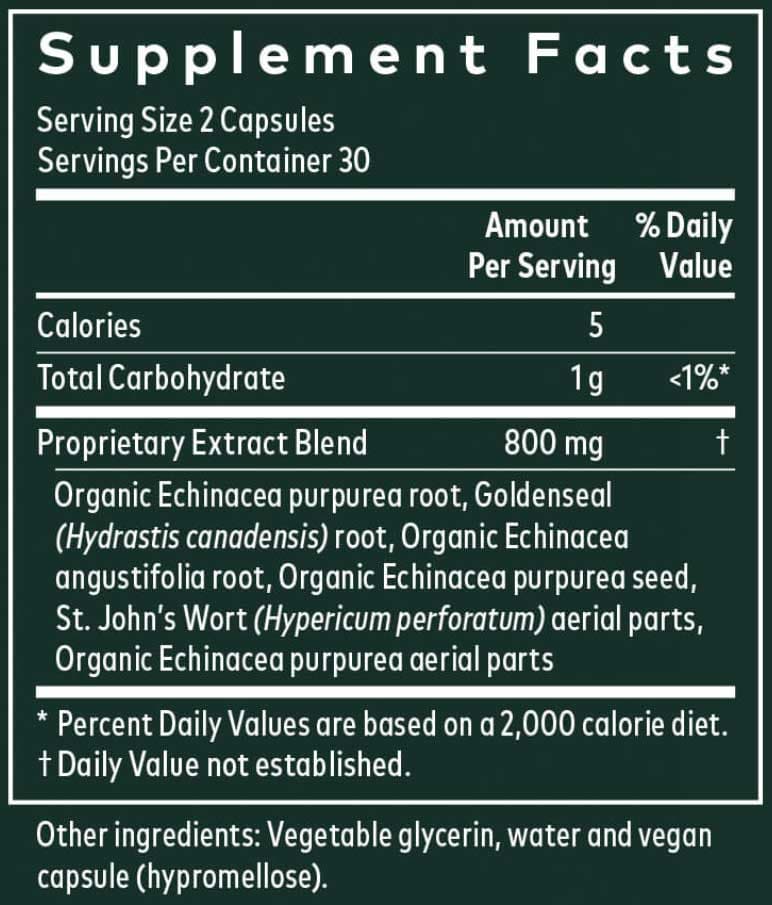 Gaia Herbs Echinacea Goldenseal Capsules Ingredients