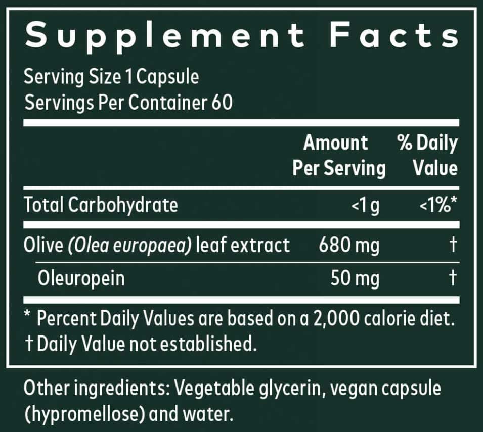 Gaia Herbs Olive Leaf Capsules Ingredients