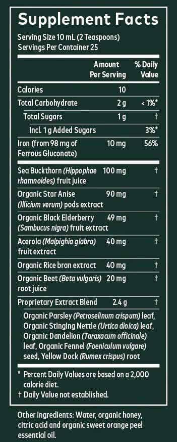 Gaia Herbs Plant Force Liquid Iron Ingredients