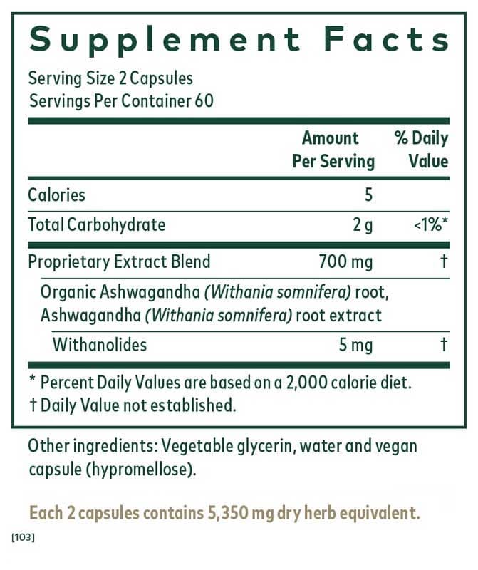Gaia Herbs Professional Solutions Ashwagandha 700 Ingredients