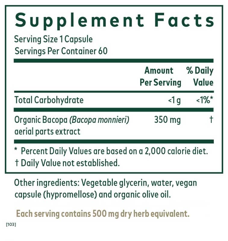 Gaia Herbs Professional Solutions Bacopa (Formerly Bacopa Monnieri) Ingredients