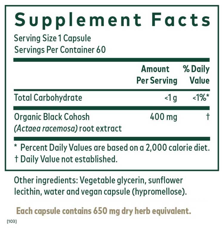 Gaia Herbs Professional Solutions Black Cohosh Ingredients