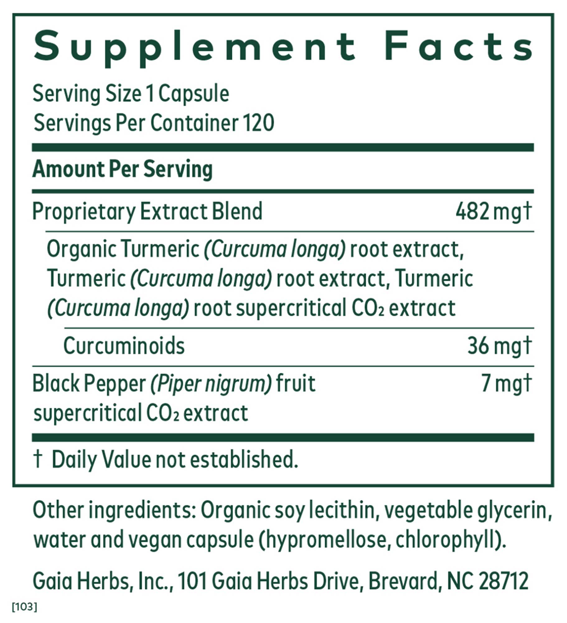 Gaia Herbs Professional Solutions Curcuma Supreme NF-kB Formula (formerly Curcuma NF-kB: Turmeric Supreme) Ingredients
