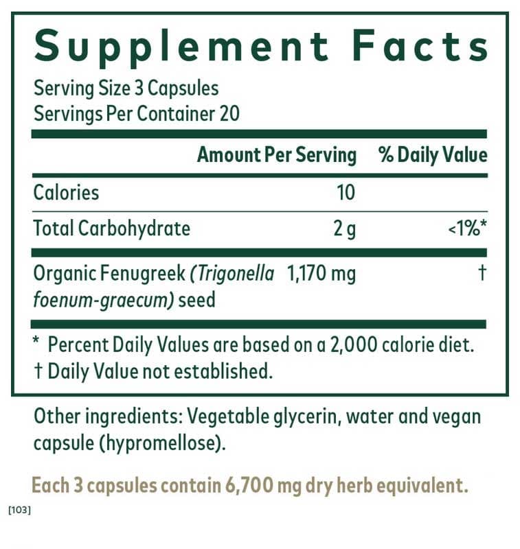 Gaia Herbs Professional Solutions Fenugreek (Formerly Fenugreek Seed) Ingredients