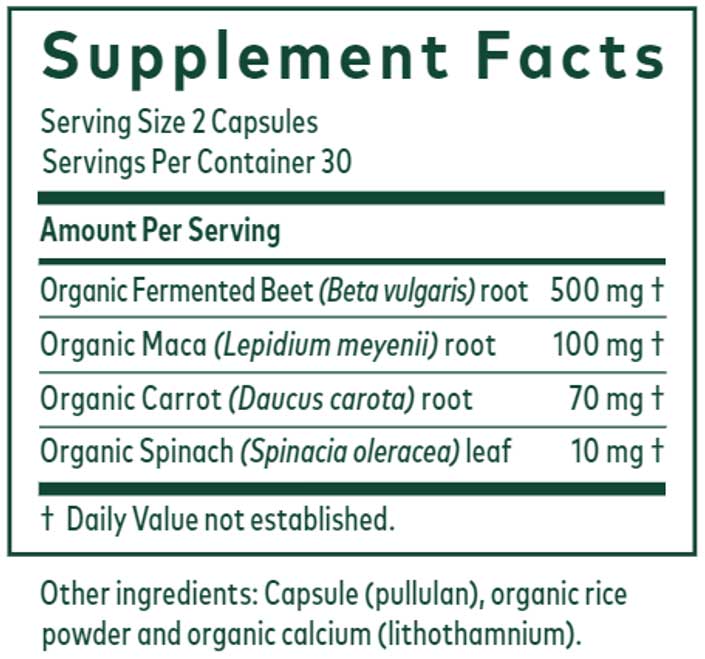 Gaia Herbs Professional Solutions Fermented Beet & Maca Ingredients