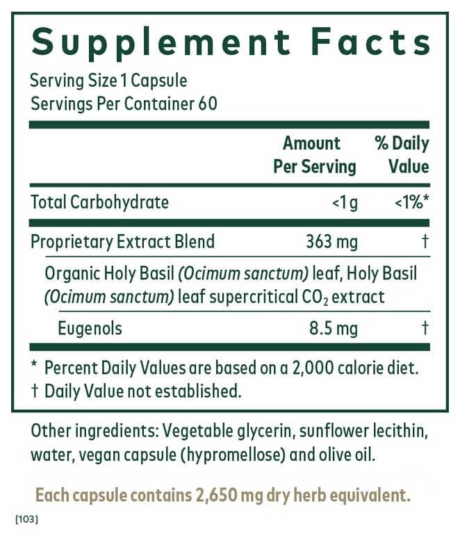 Gaia Herbs Professional Solutions Holy Basil Ingredients