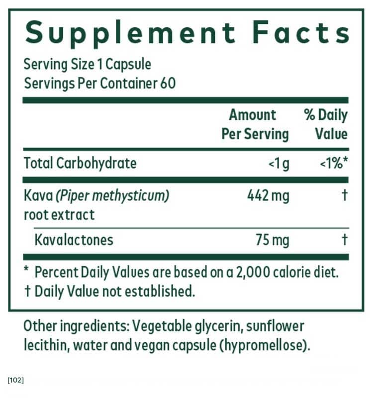 Gaia Herbs Professional Solutions Kava 75 (Formerly Kava Kava) Ingredients