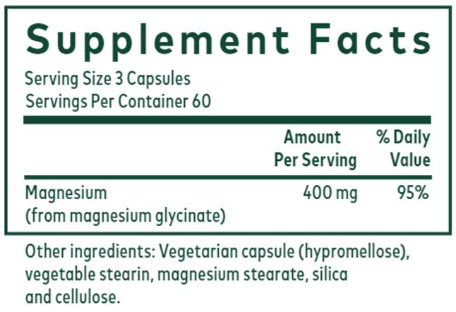 Gaia Herbs Professional Solutions Magnesium Glycinate 400 Ingredients