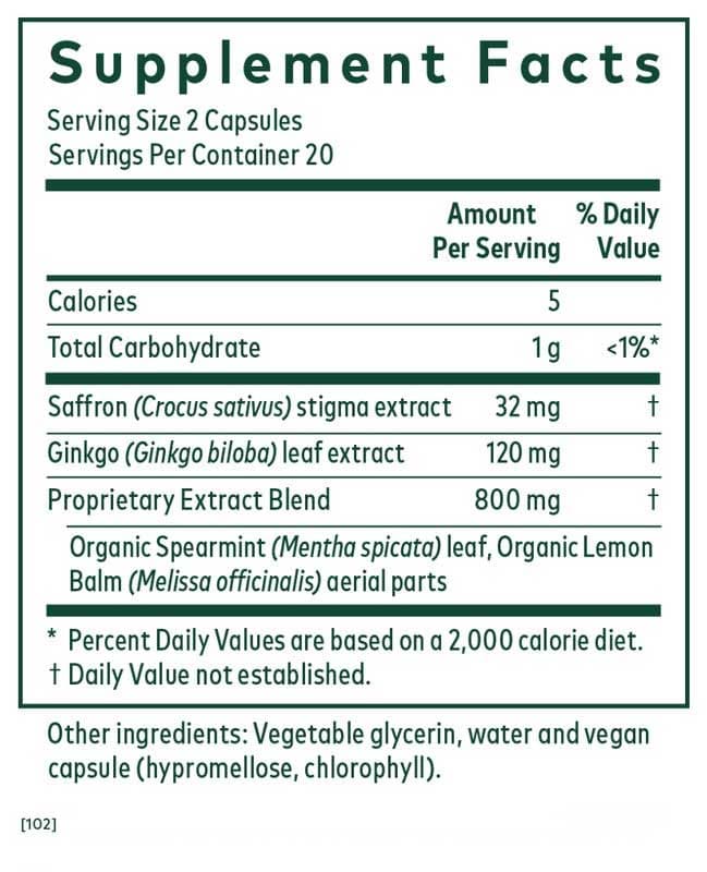 Gaia Herbs Professional Solutions Nootropic Focus Ingredients