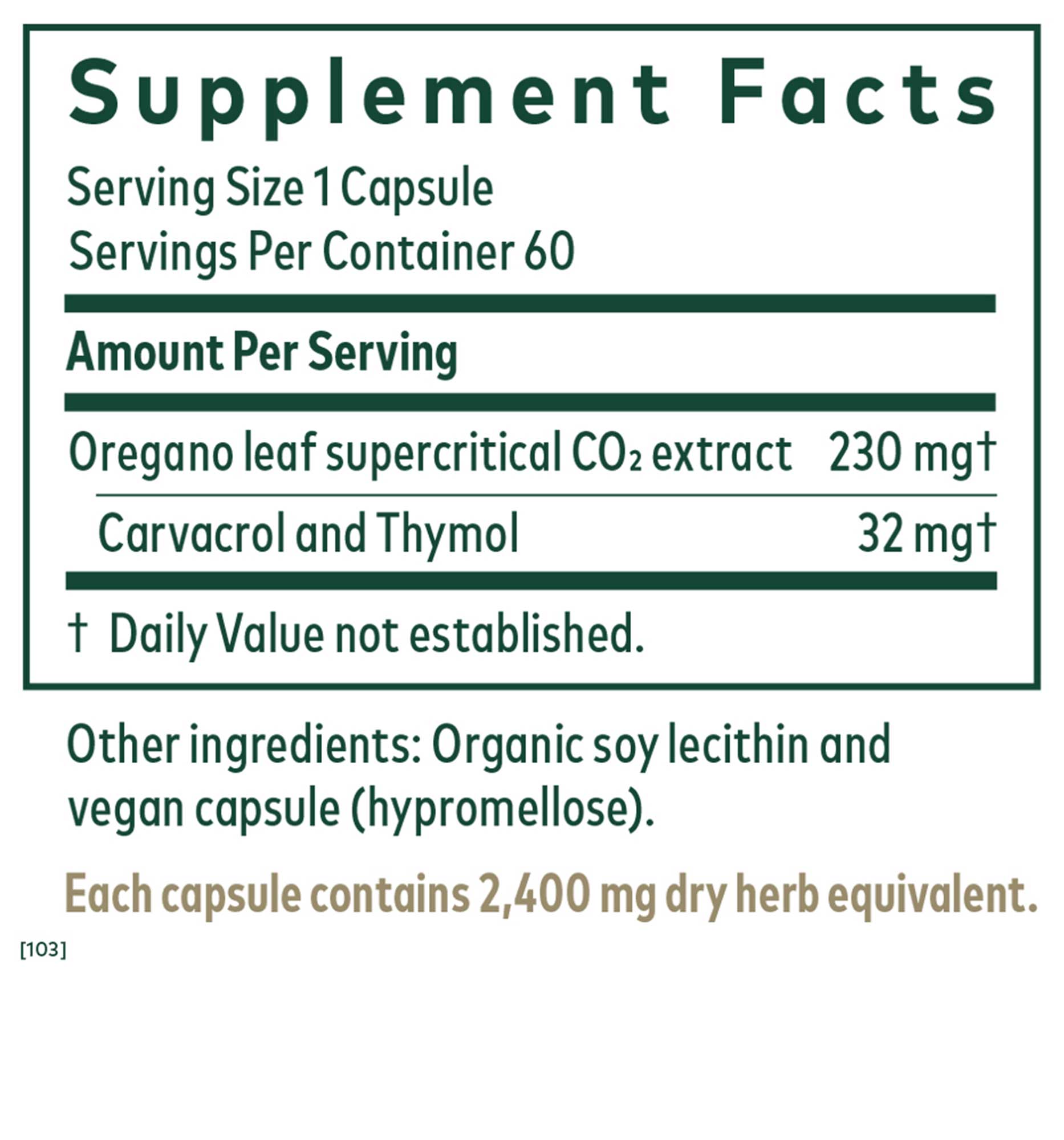 Gaia Herbs Professional Solutions Oil of Oregano Ingredients