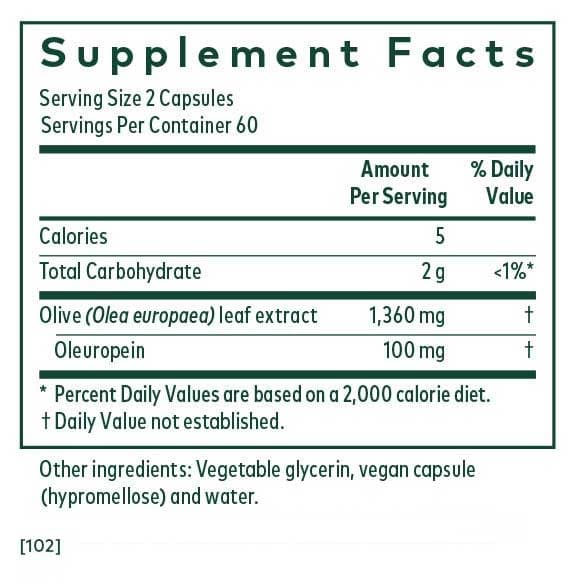 Gaia Herbs Professional Solutions Olive Leaf 1360 Ingredients