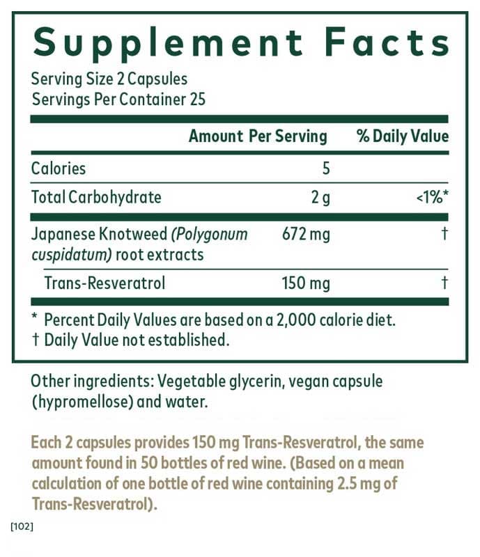 Gaia Herbs Professional Solutions Resveratrol 150 Ingredients