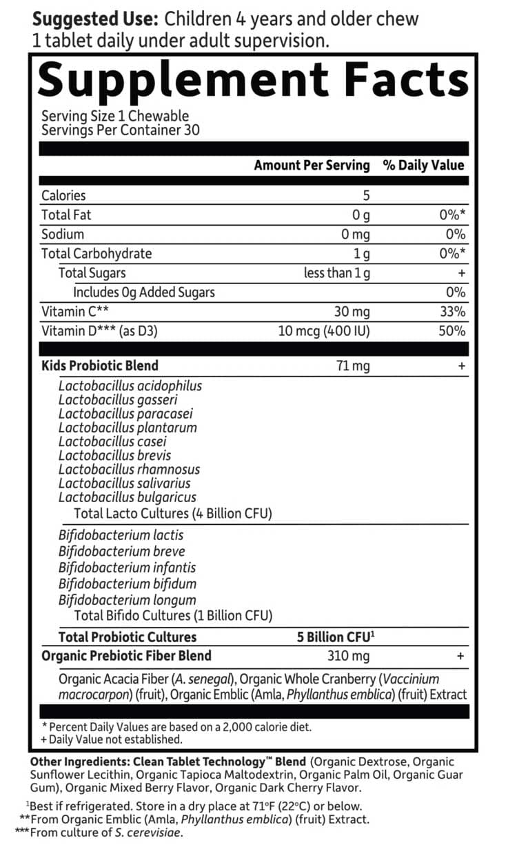 Garden of Life Dr. Formulated Probiotics Organic Kids+ Ingredients