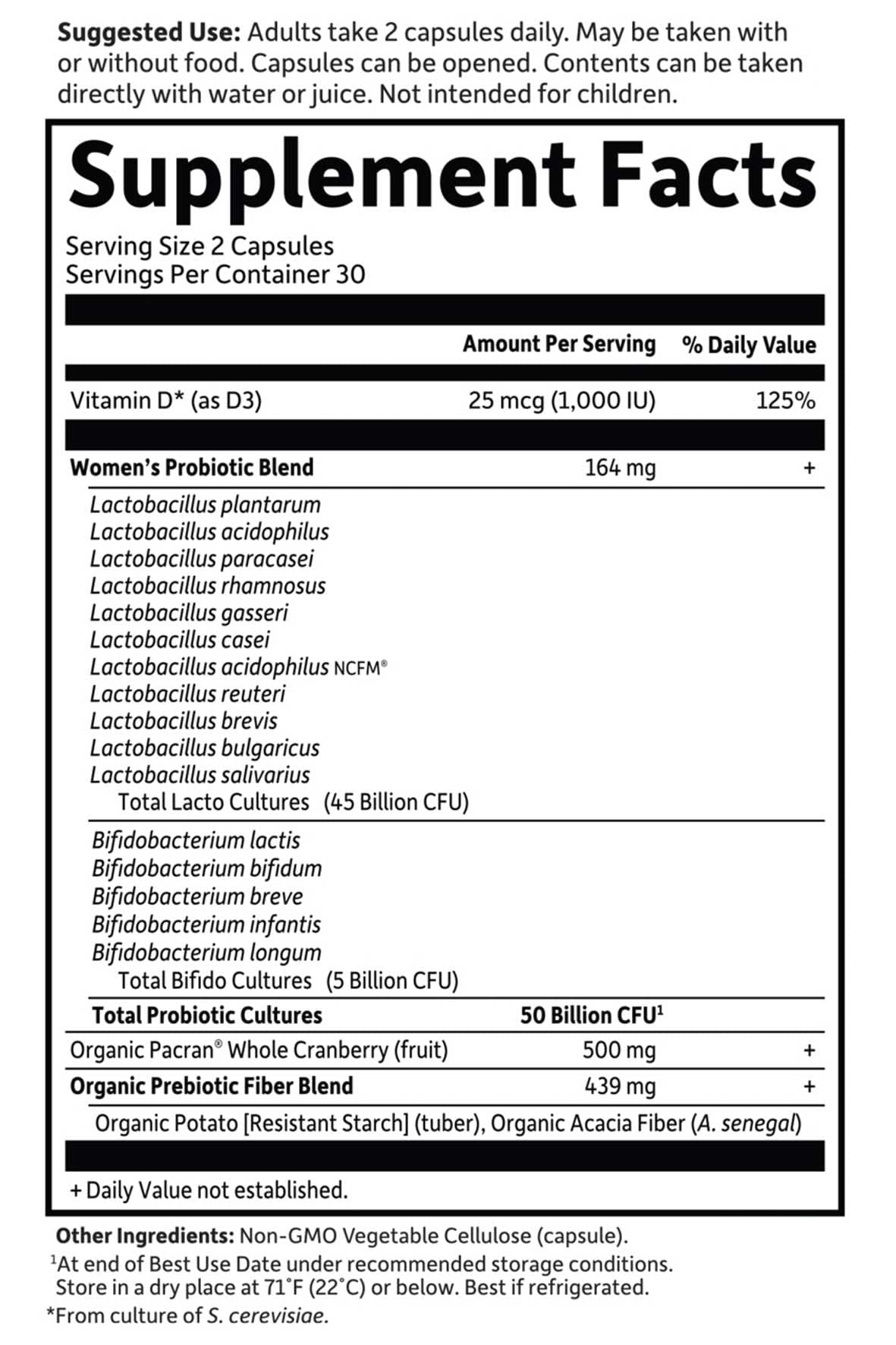 Garden of Life Dr. Formulated Probiotics Urinary Tract+ Ingredients