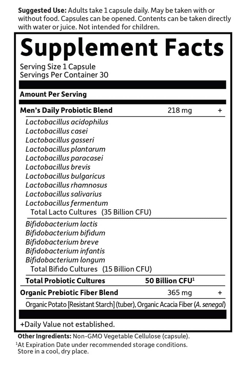 Garden of Life Dr. Formulated Probiotics Once Daily Men's Ingredients