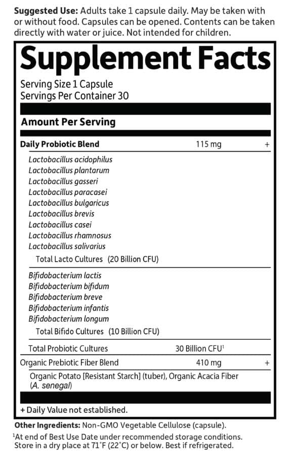 Garden of Life Dr. Formulated Probiotics Once Daily Ingredients