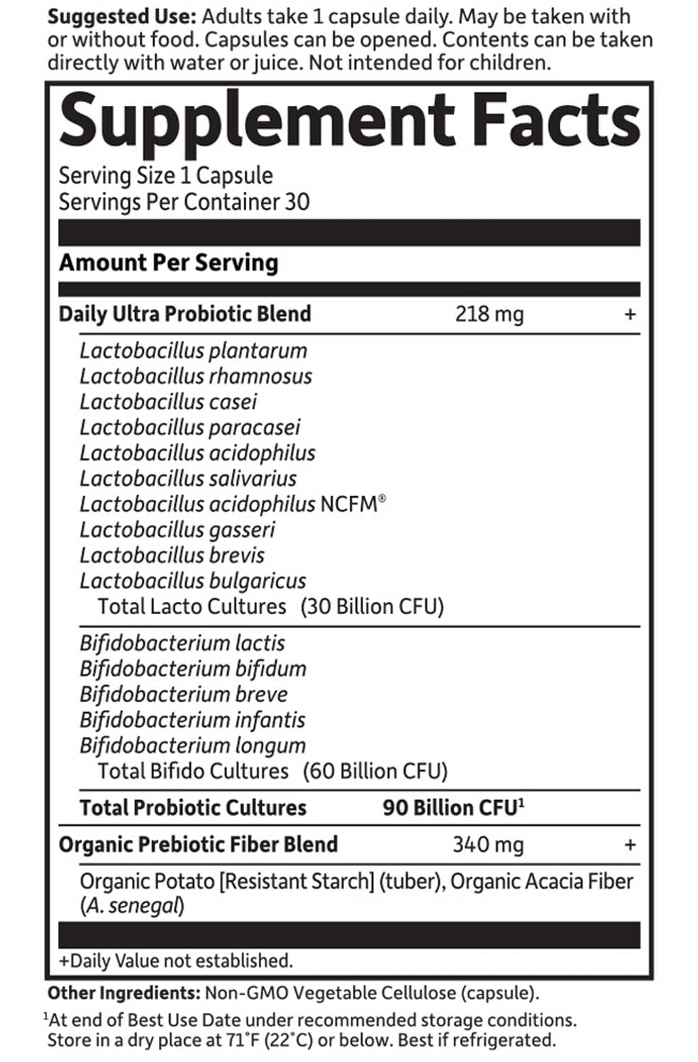 Garden of Life Dr. Formulated Probiotics Once Daily Ultra Ingredients