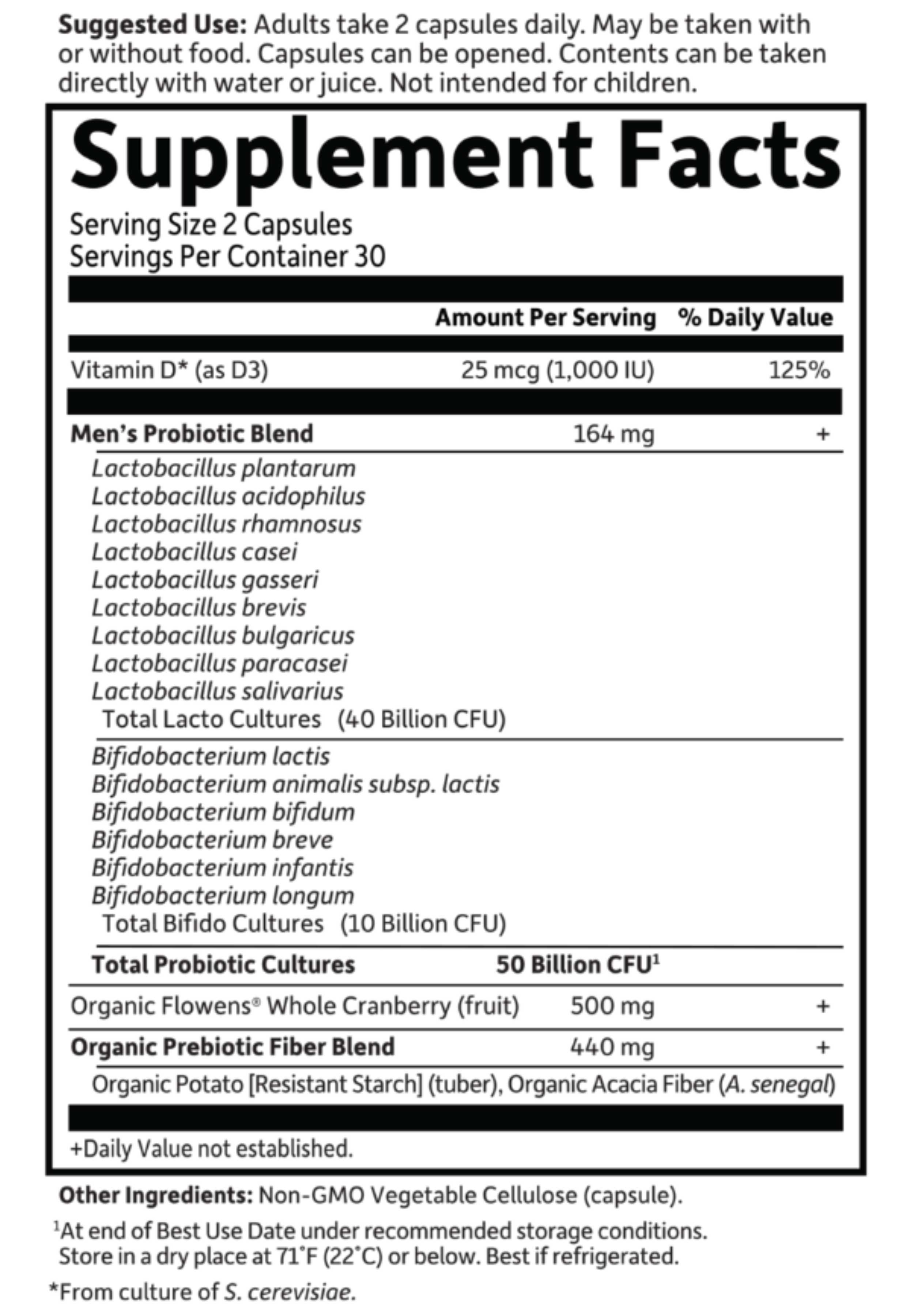 Garden of Life Dr. Formulated Probiotics Prostate+ Ingredients