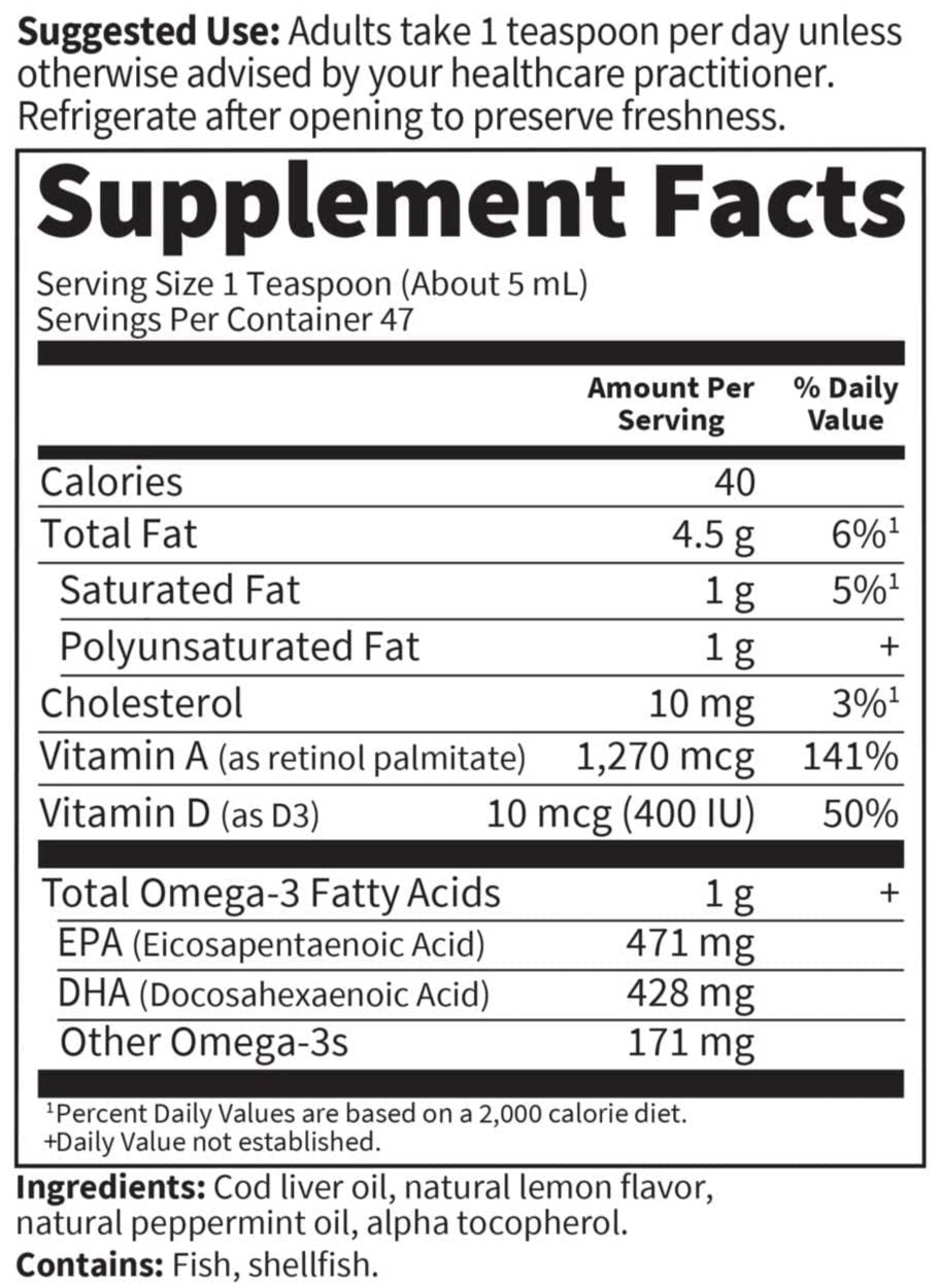 Garden of Life Olde World Icelandic Cod Liver Oil Lemon Mint Ingredients