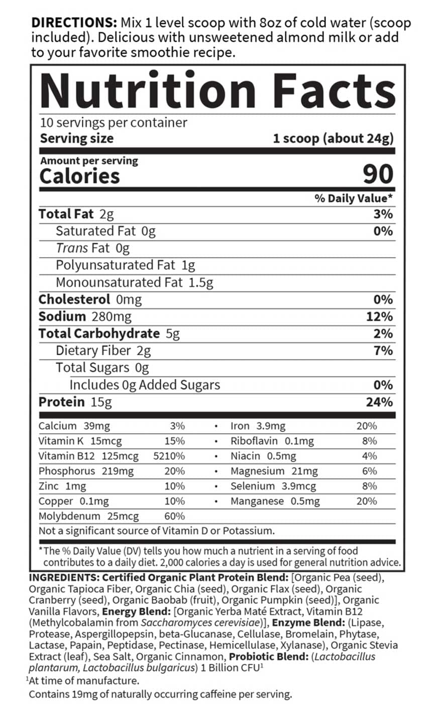 Garden of Life Organic Plant Protein Powder Ingredients