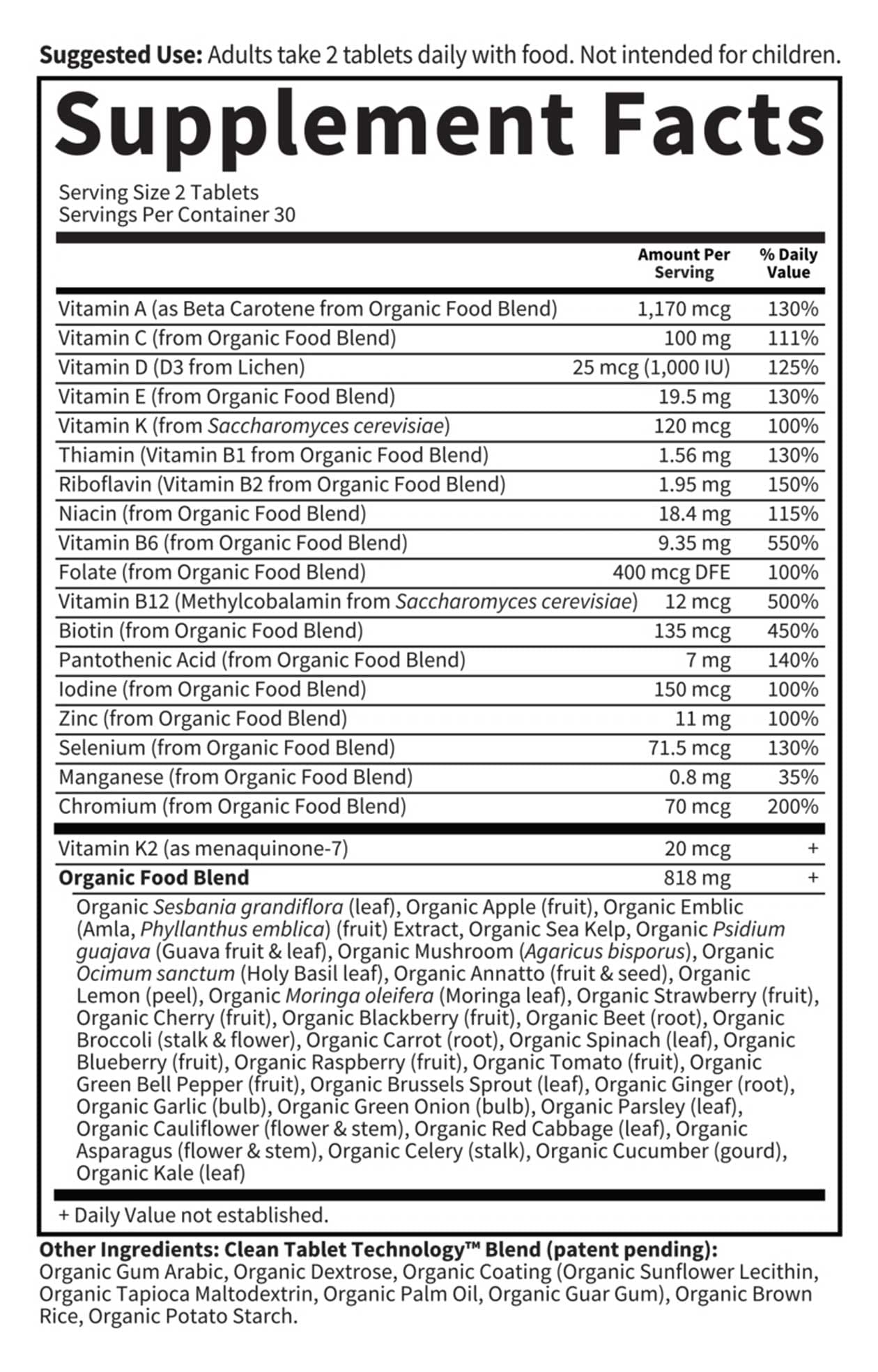 Garden of Life Organics Men's Multi Ingredients