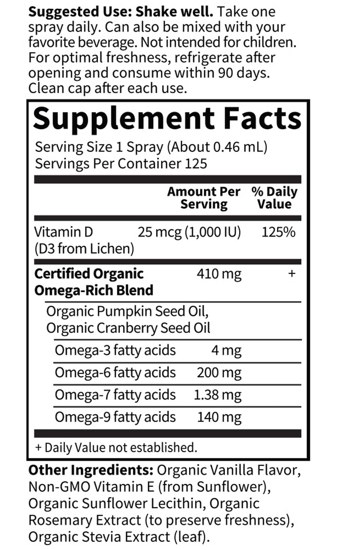 Garden of Life Organics Vegan D3 Organic Spray Ingredients