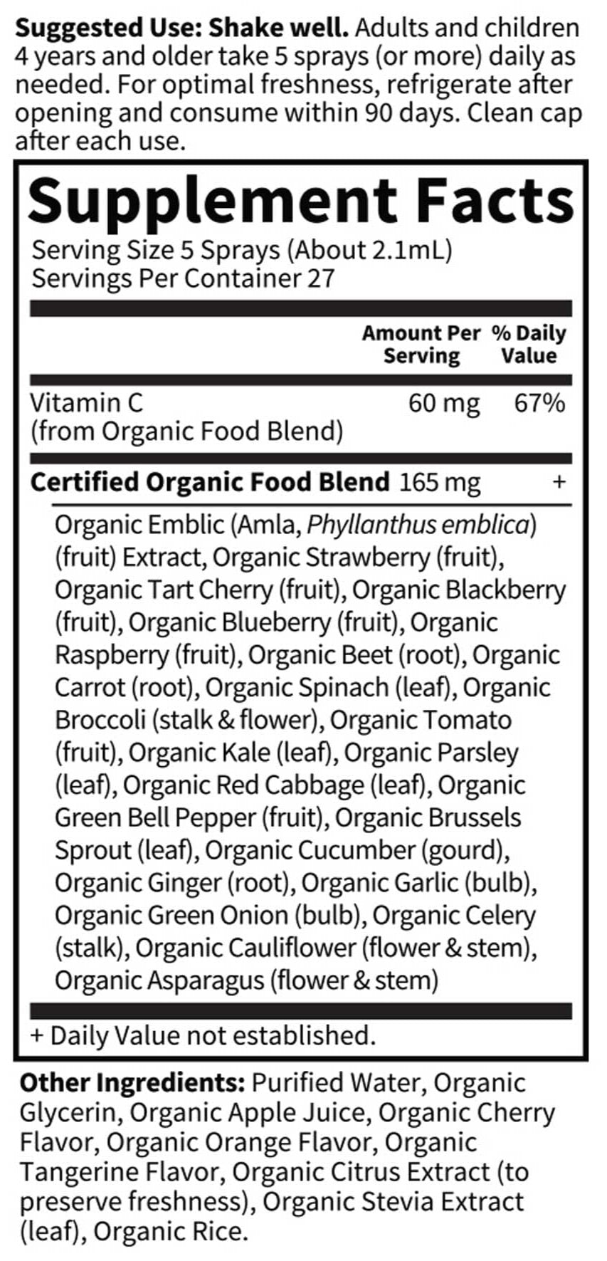 Garden of Life Organics Vitamin C Organic Spray Ingredients