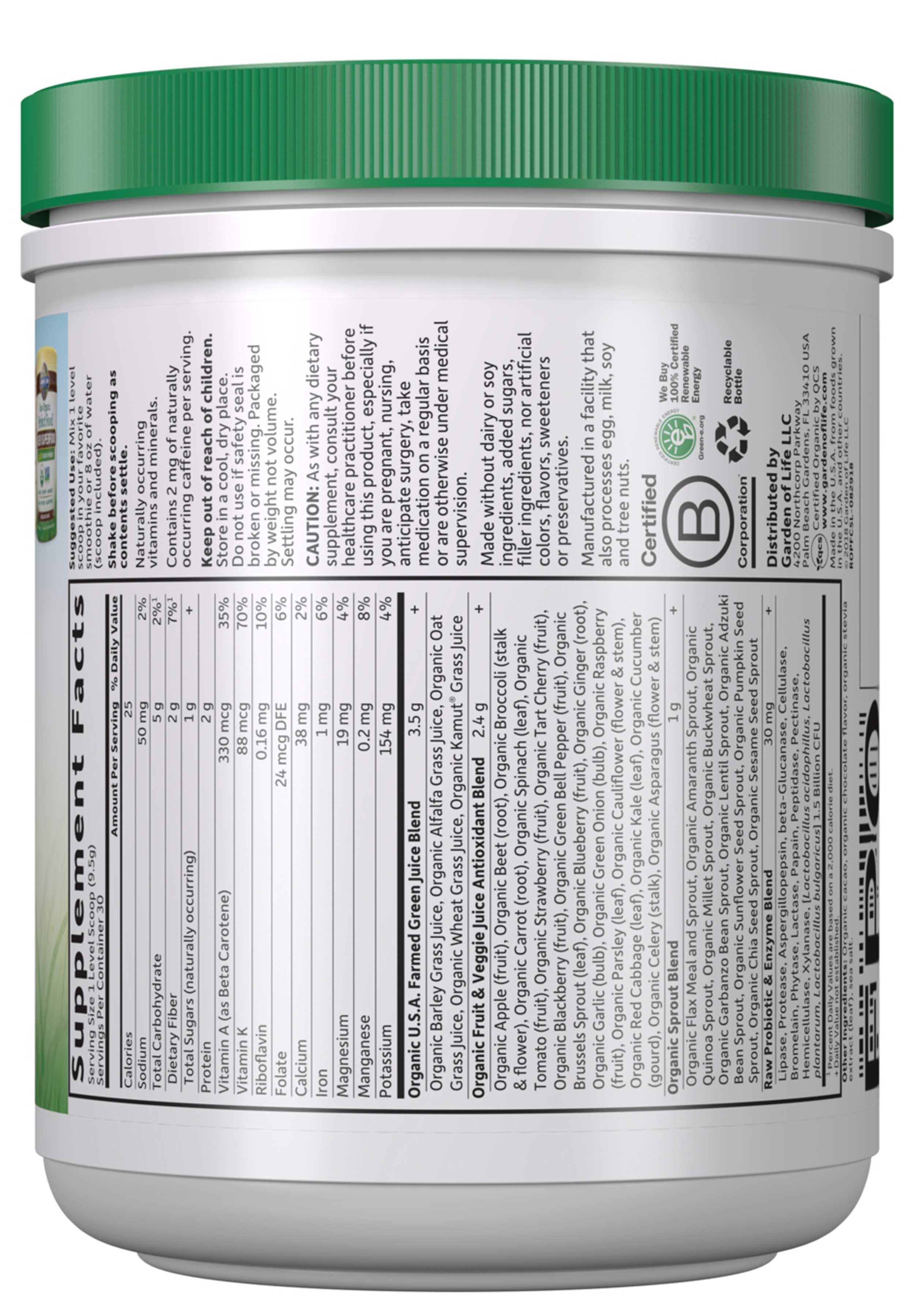Raw Organic Perfect Food Green Superfood Powder Ingredients