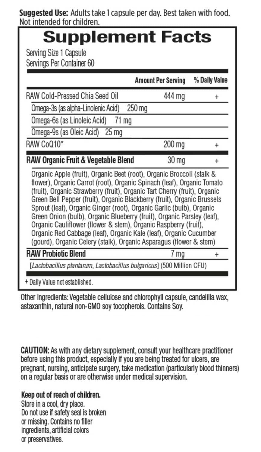 Garden of Life RAW CoQ10 Ingredients