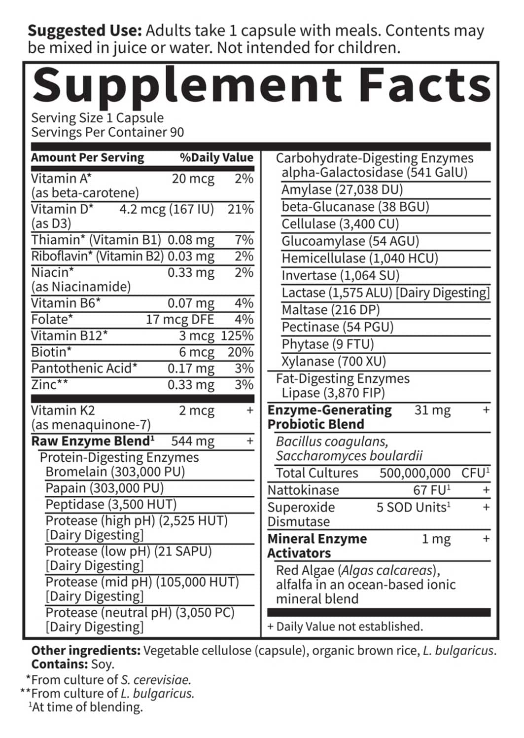 Garden of Life RAW Enzymes Women Ingredients