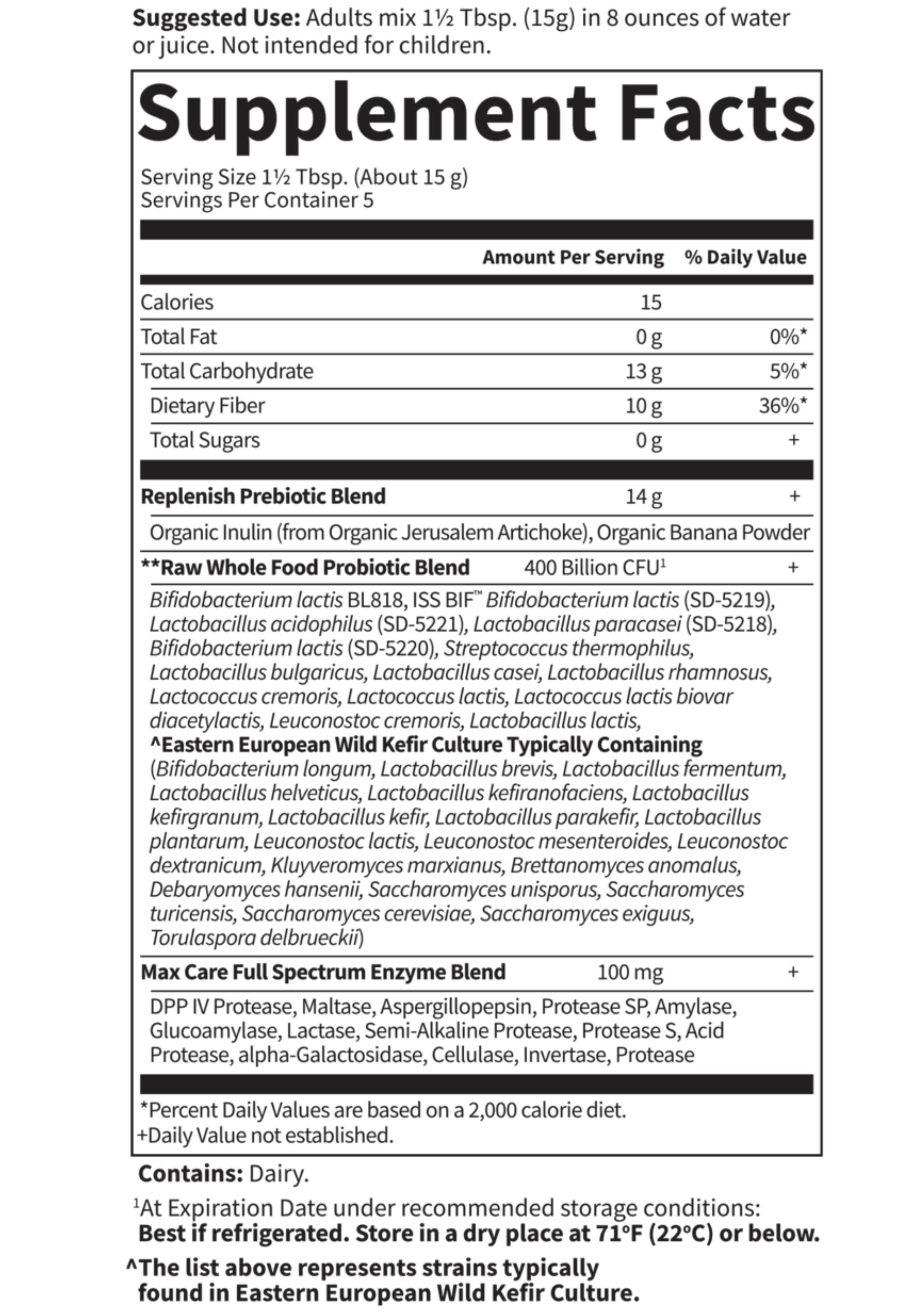 Garden of Life RAW Probiotics 5-Day Max Care Ingredients