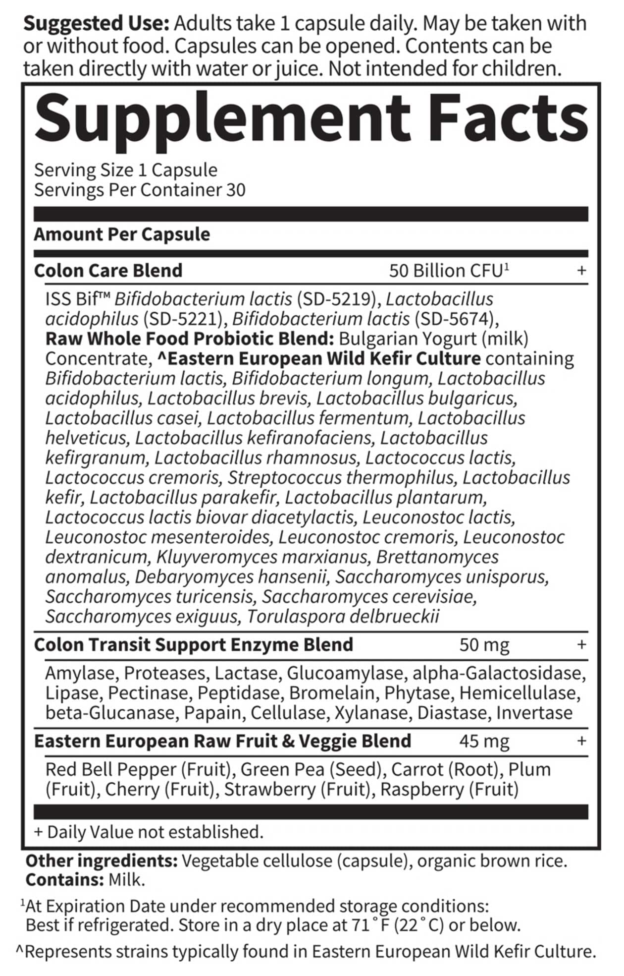 Garden of Life RAW Probiotics Colon Care Ingredients