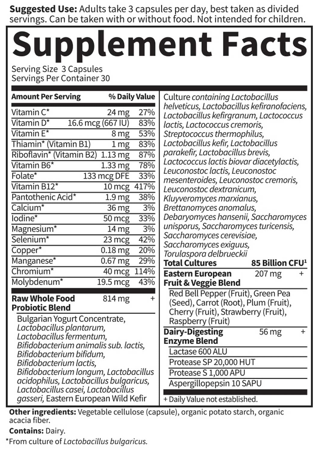 Garden of Life RAW Probiotics Men 50 & Wiser Ingredients