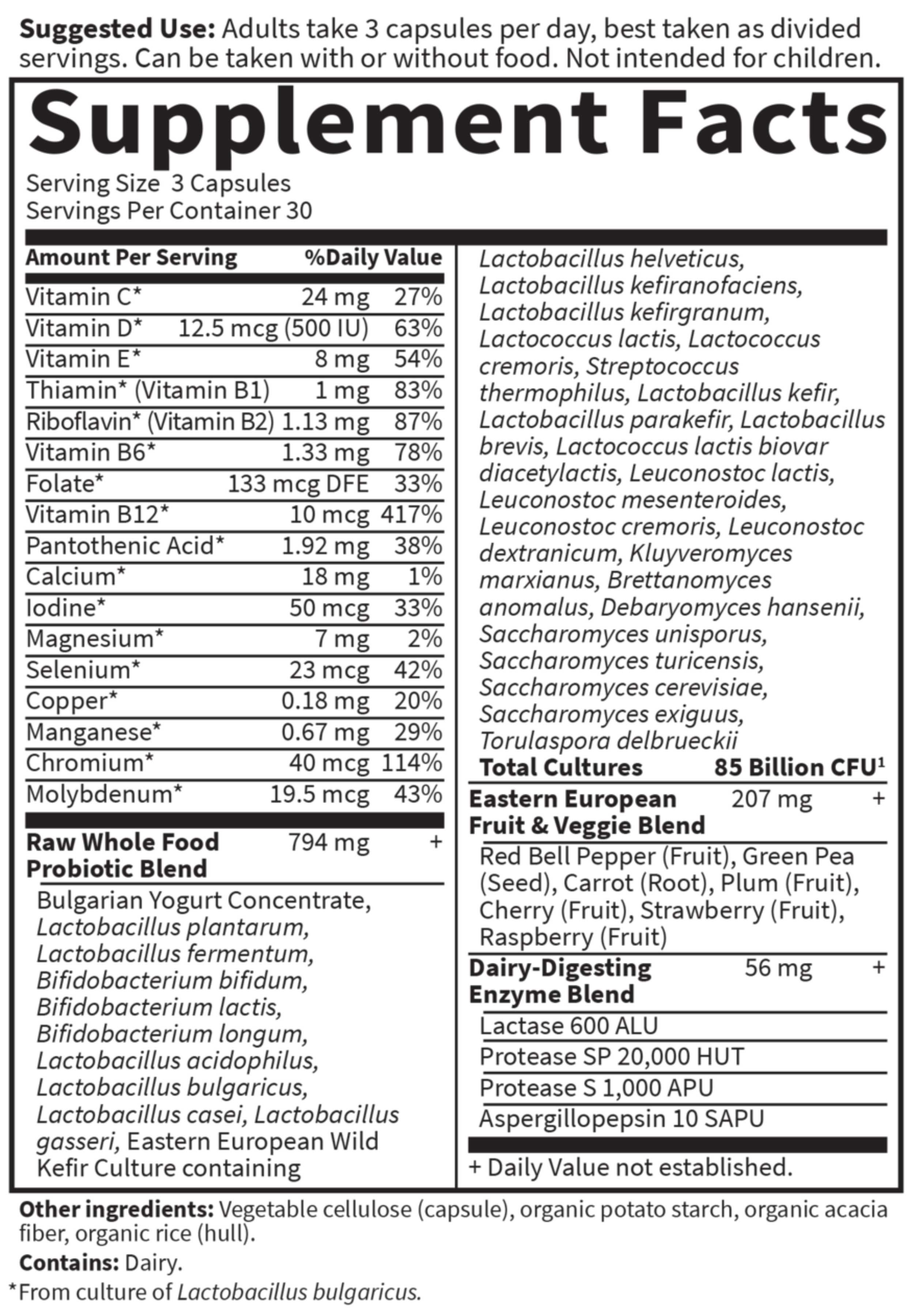 Garden of Life RAW Probiotics Men Ingredients