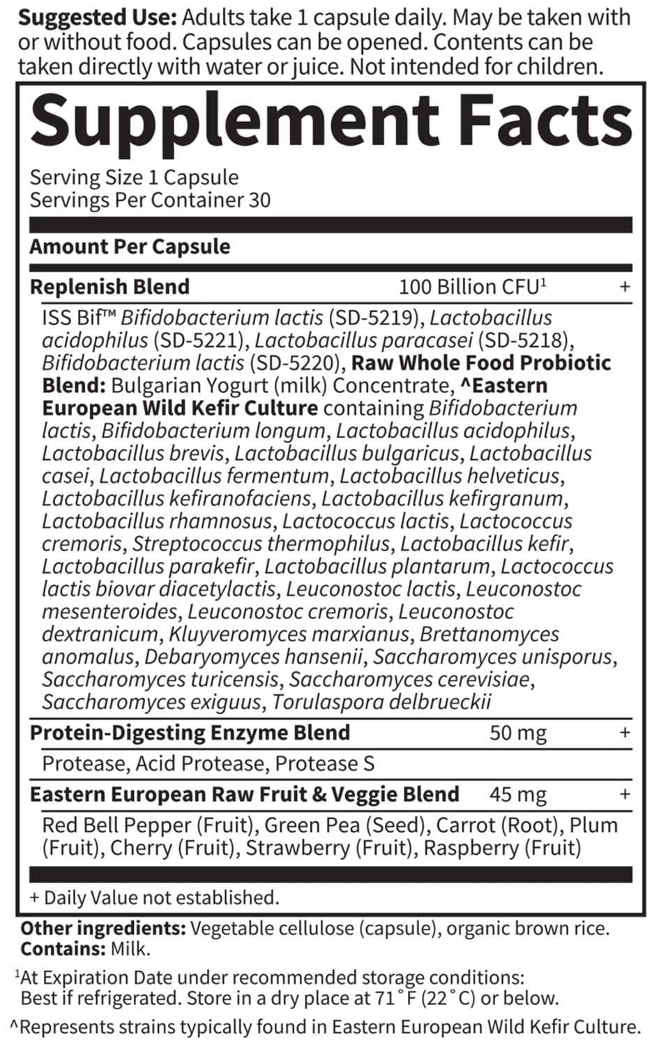 Garden of Life RAW Probiotics Ultimate Care Ingredients