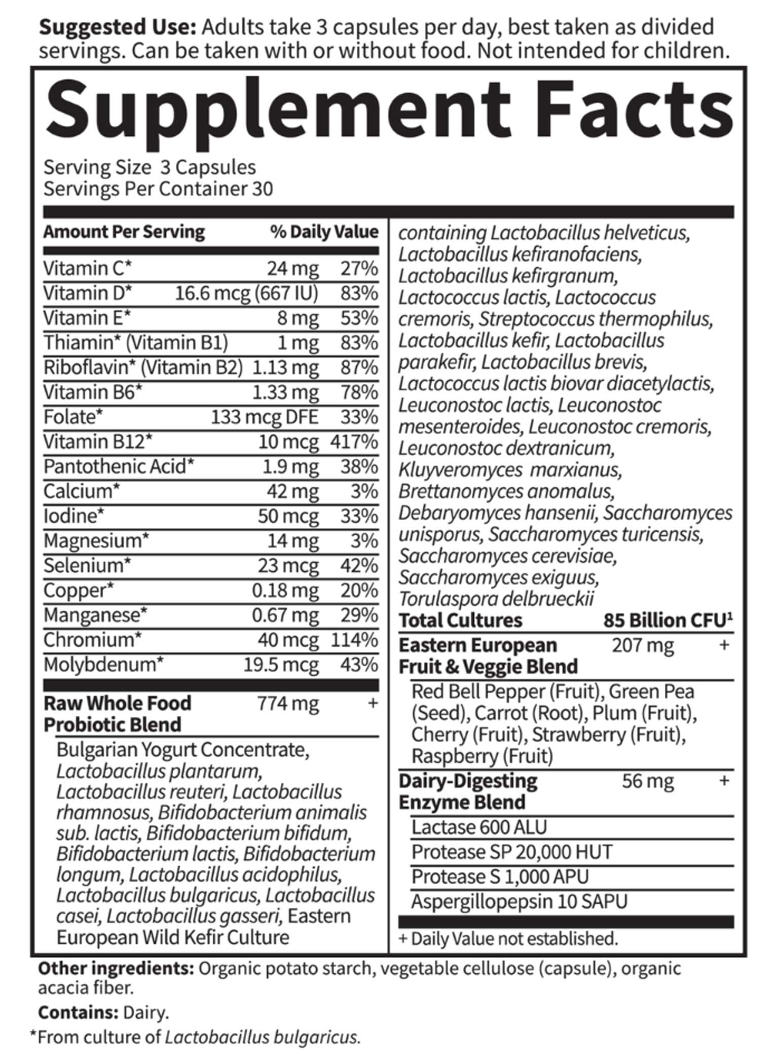 Garden of Life RAW Probiotics Women 50 & Wiser Ingredients